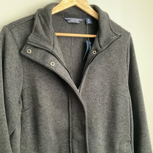 Lands' End Women's NWT Medium Charcoal Gray Fleece Zip Up Jacket - Picture 4 of 10